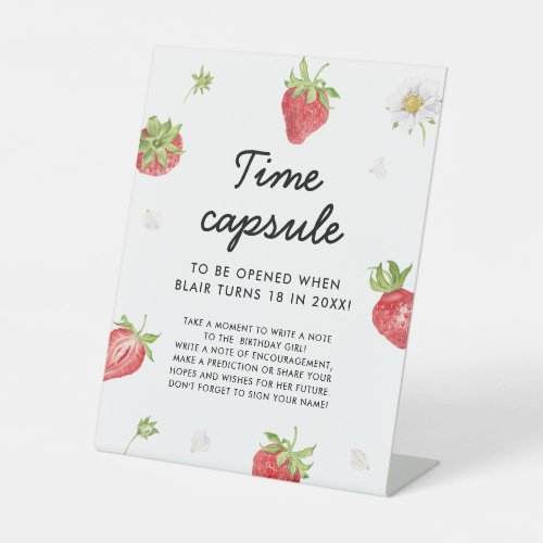 Strawberry 1st Birthday Time Capsule Pedestal Sign