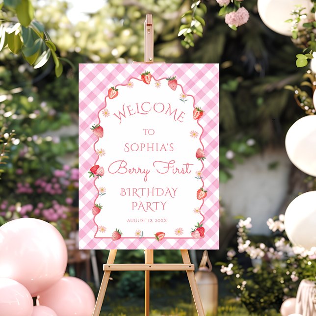 Strawberry 1st Birthday Wavy Berry First Welcome Foam Board (Creator Uploaded)