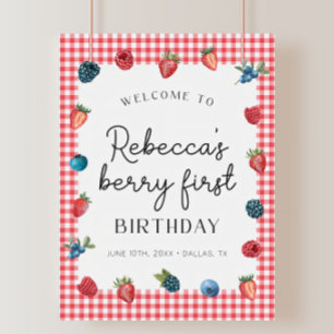 Strawberry 1st Birthday Welcome Sign Berry First