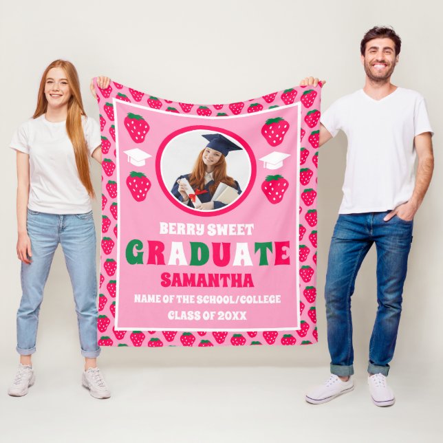 Strawberry 2026 Graduate Photo Graduation Fleece Blanket (In Situ)