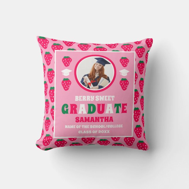 Strawberry 2026 Graduate Photo Graduation Throw Pillow (Front)