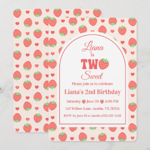Strawberry 2nd Birthday Party Berry Two Sweet Girl Invitation