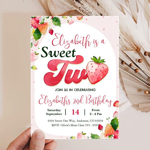 Strawberry 2nd Birthday Party Personalized Invitation