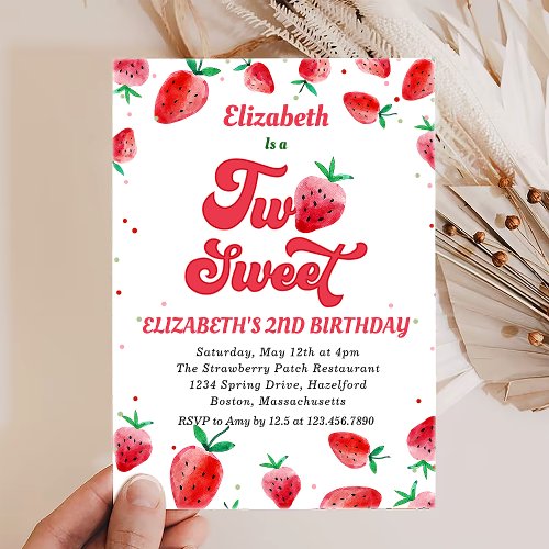 Strawberry 2nd Birthday Party Personalized Invitation