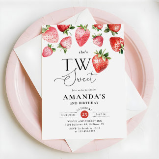 Strawberry 2nd Birthday Two Sweet  Invitation