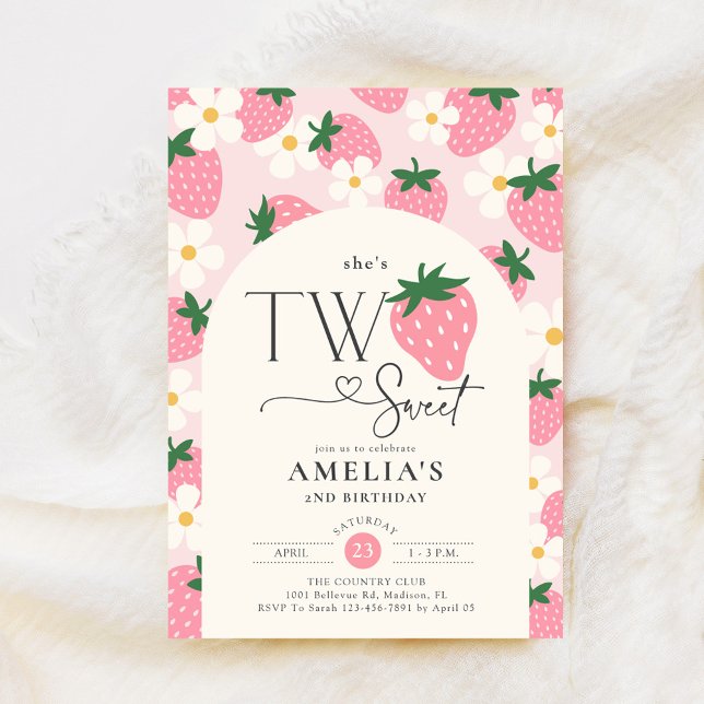 Strawberry 2nd Birthday Two Sweet Pink Invitation (Creator Uploaded)