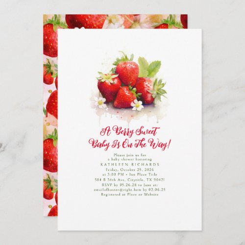 Strawberry A Berry Sweet Baby Girl Baby Shower  Invitation