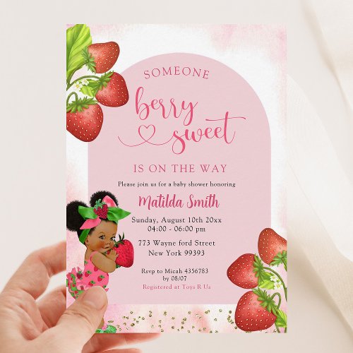 Strawberry African Girl Berry Sweet Baby Shower Invitation