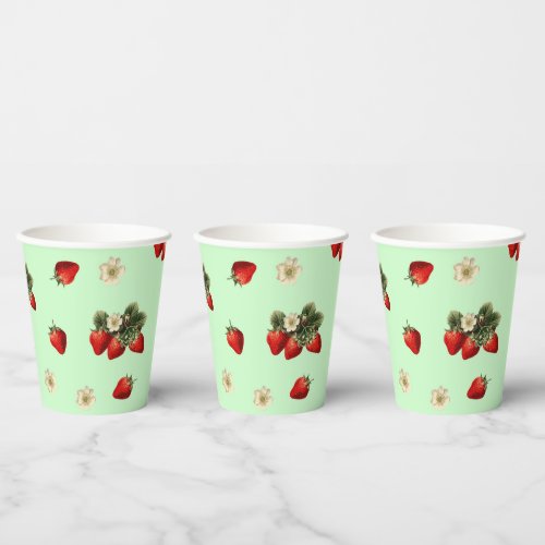 Strawberry and blossoms green cute paper cups