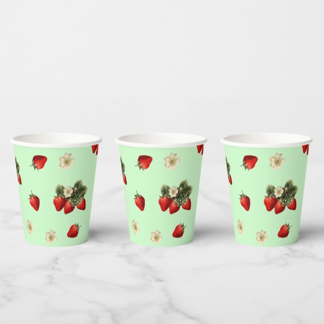 Strawberry and blossoms green cute paper cups (Multi)