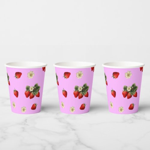 Strawberry and blossoms pink cute paper cups