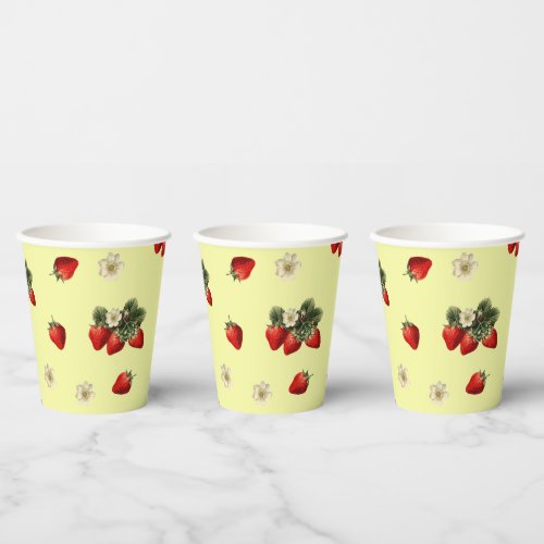 Strawberry and blossoms yellow cute paper cups