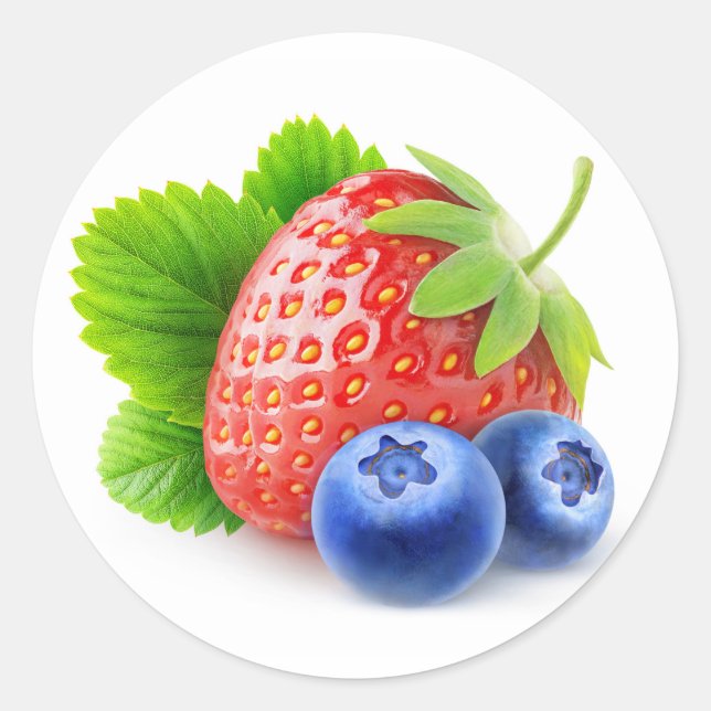 Strawberry and blueberries classic round sticker (Front)