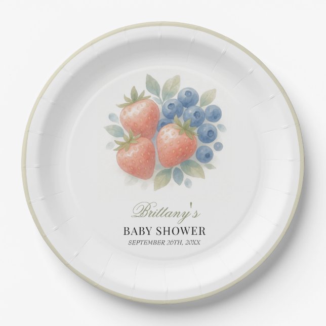 Strawberry and Blueberry Baby Shower  Paper Plates (Front)