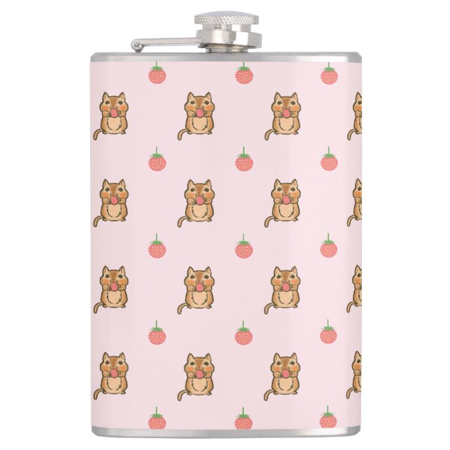strawberry and chipmunk pattern flask (Front)