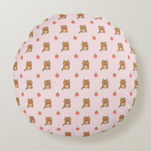 strawberry and chipmunk pattern round pillow