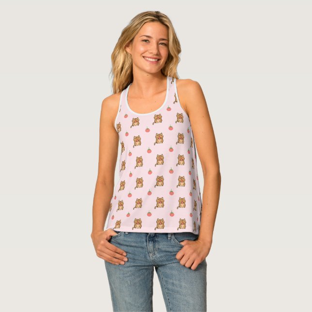 strawberry and chipmunk  pattern tank top (Front Full)