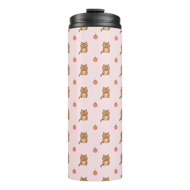 strawberry and chipmunk pattern thermal tumbler (Front)