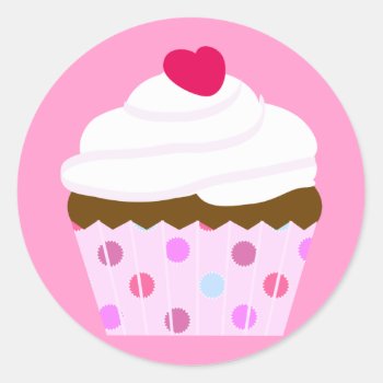 Strawberry And Cream Cupcake Classic Round Sticker by lilpumpkinhouse at Zazzle
