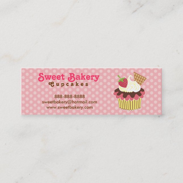 Strawberry and Cream Cupcake Mini Business Cards (Front)
