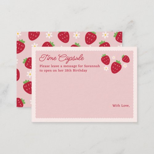 Strawberry and Daisy Time Capsule 1st Birthday Enclosure Card