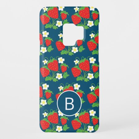 Strawberry And Flower Blue Pattern Monogrammed Case-mate Samsung Galax