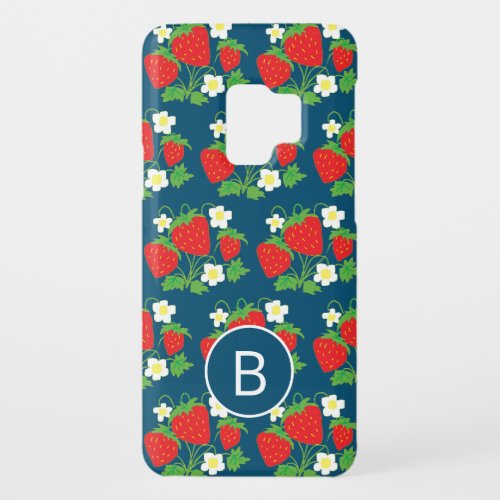 Strawberry and Flower Blue Pattern Monogrammed Case_Mate Samsung Galaxy S9 Case