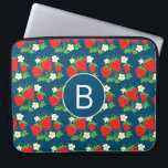 Strawberry and Flower Blue Pattern Monogrammed Laptop Sleeve<br><div class="desc">Strawberry and Flower Blue Pattern Monogrammed</div>
