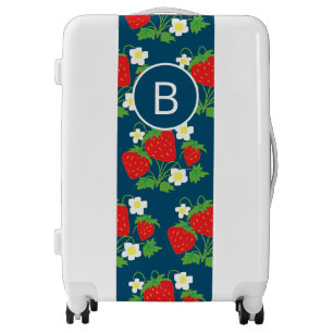 Strawberry and Flower Blue Pattern Monogrammed Luggage