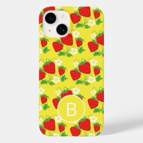 Strawberry and Flower Yellow Pattern Monogrammed Case_Mate iPhone 14 Case
