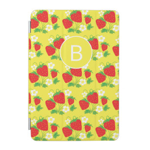 Strawberry and Flower Yellow Pattern Monogrammed iPad Mini Cover