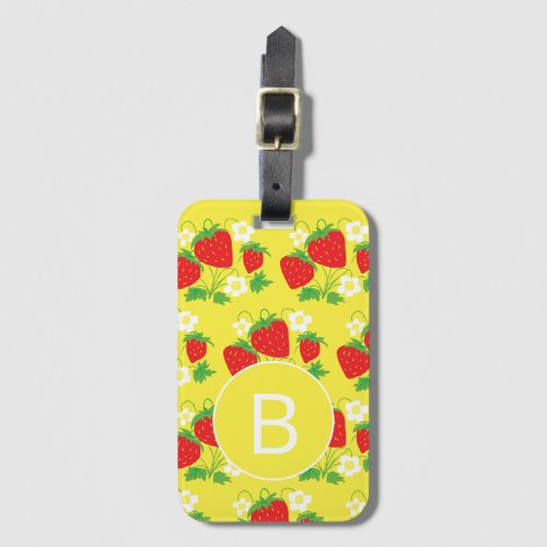 Strawberry and Flower Yellow Pattern Monogrammed Luggage Tag