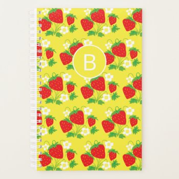 Strawberry And Flower Yellow Pattern Monogrammed Planner by MissMatching at Zazzle