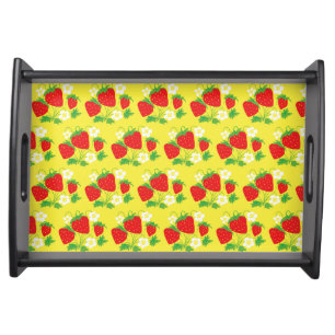 Strawberry and Flower Yellow Pattern Serving Tray