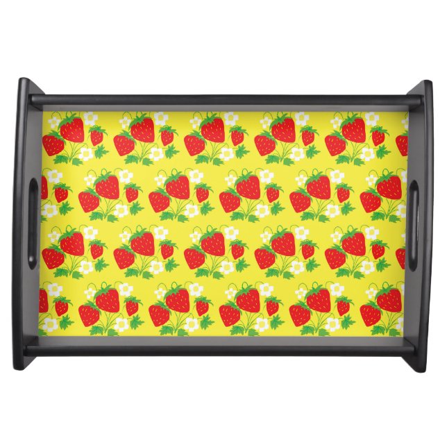Strawberry and Flower Yellow Pattern Serving Tray (Front)