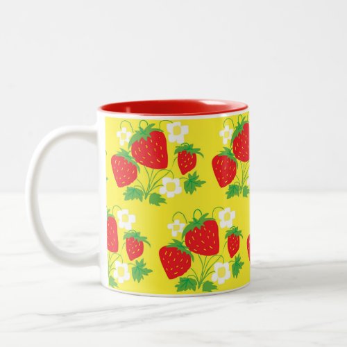 Strawberry and Flower Yellow Pattern Two_Tone Coff Two_Tone Coffee Mug