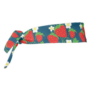 Strawberry and Flowers Blue Pattern Tie Headband