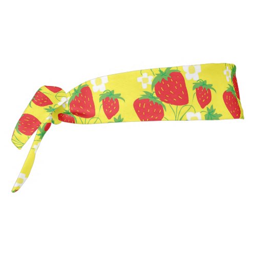 Strawberry and Flowers Yellow Pattern Tie Headband