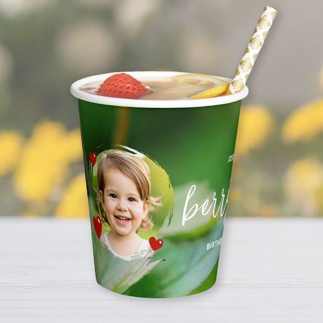 Strawberry And Green Child's Berry First Birthday Paper Cups (Creator Uploaded)