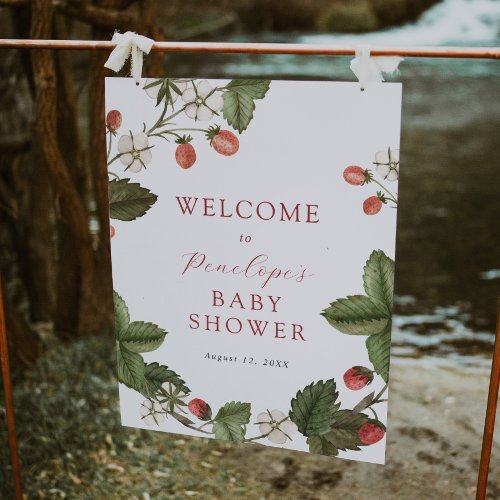 Strawberry and Greenery Baby Shower Welcome Sign