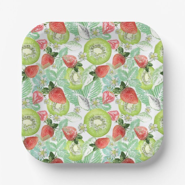 Strawberry and kiwi.  paper plates (Front)