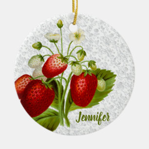Strawberry and Lace Ceramic Ornament