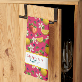 Strawberry and Lemon Botanical Pattern Kitchen Towel