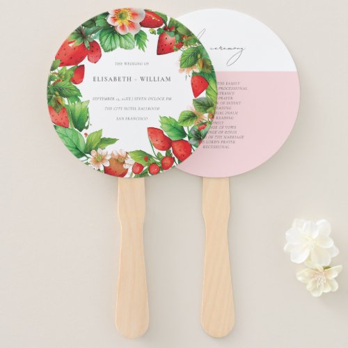 Strawberry and Peonies Summer Wedding Program Hand Fan