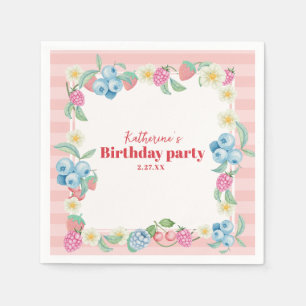 Strawberry and raspberries Birthday Blush Pink Napkins