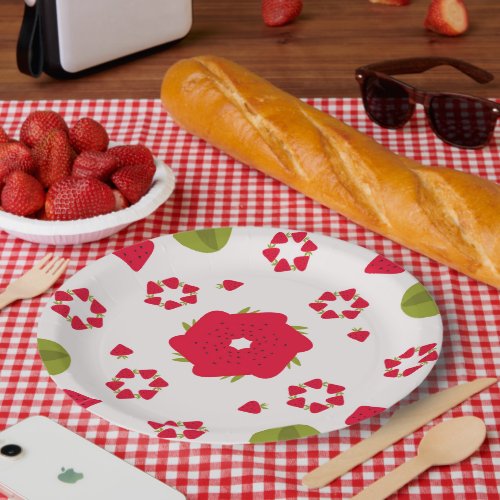 Strawberry and red floral pattern Paper Plates
