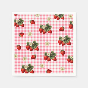 Strawberry and red gingham cute paper napkins