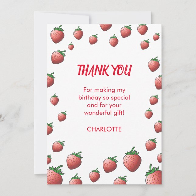 Strawberry and Strawberries Thank You Card (Front)