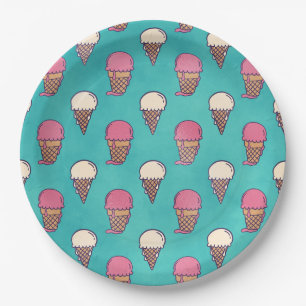 Strawberry and Vanilla Ice Cream Paper Plates