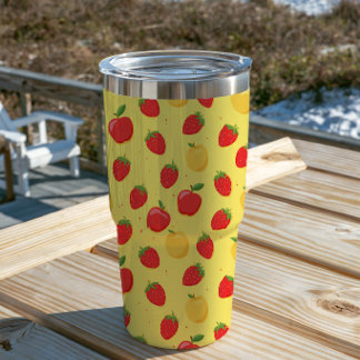 Strawberry Apples Fruit Berry Cartoon on Yellow Insulated Tumbler